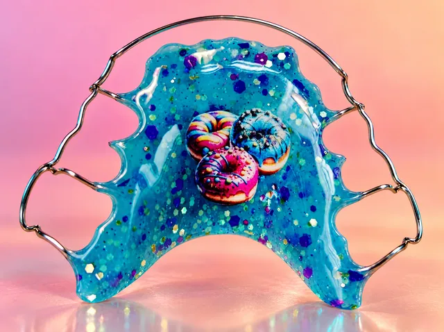 Turquoise with violet-gold rain and doughnuts