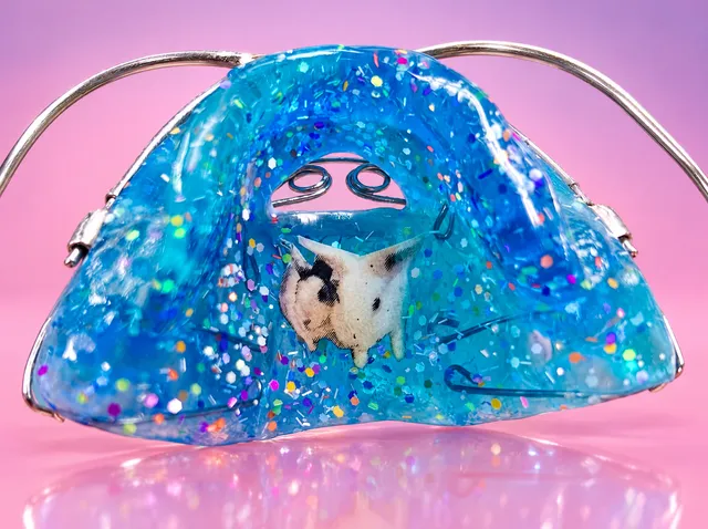 Turquoise with confetti glitter and two rabbits