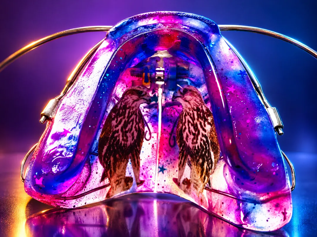 Lila-Blau mit violett-türkisen Sternen und Adler