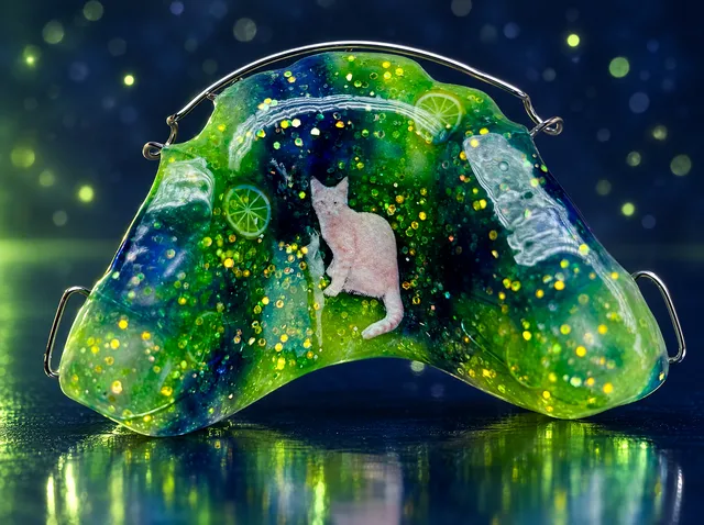 Lemon glitter with glow-in-the-dark glitter and a green-blue galaxy