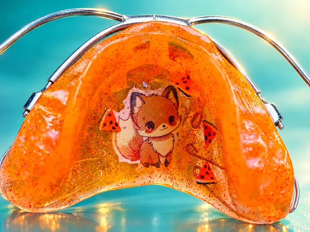 Orange with melon glitter and a little fox