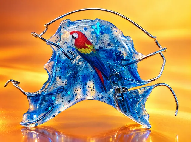 Blue with blue snowflakes and a parrot