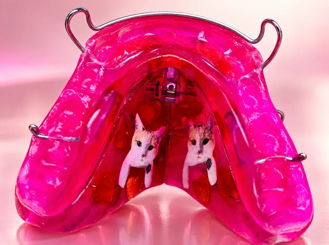 Pink with two kittens and hearts