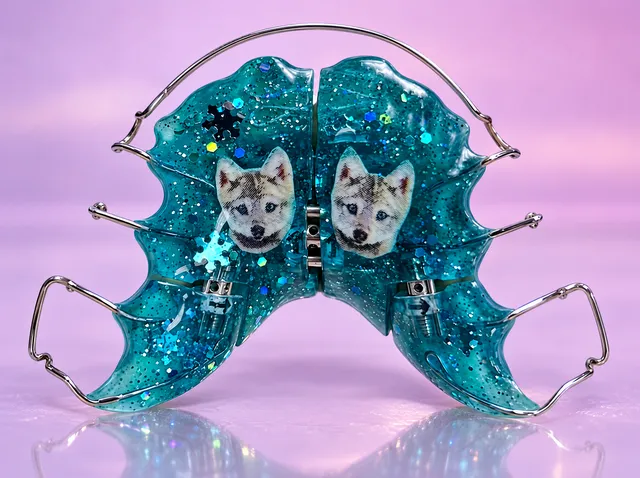 Turquoise with blue snowflakes and wolf cubs